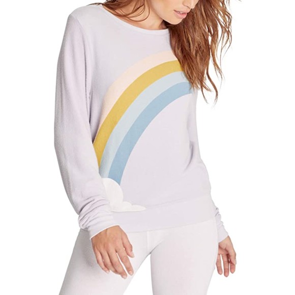 Wildfox Women slouchy Beach Long Sleeve Pullover Sweatshirt Muse Rainbow Medium - Picture 2 of 10
